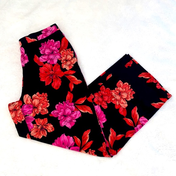 Susan Graver Pants - Susan Graver Regular Printed Liquid Knit Pull-On Wide Leg Pants ~ Black/Coral